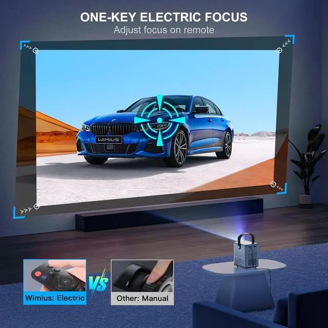 Alt view image 2 of 6 - Mini Projector with 5GWiFi and Bluetooth, WIMIUS 1080P Outdoor Projector, Portable Movie Projector, 300" Screen, Compatible with iOS/Android/TV Stick/HDMI/PS5 M