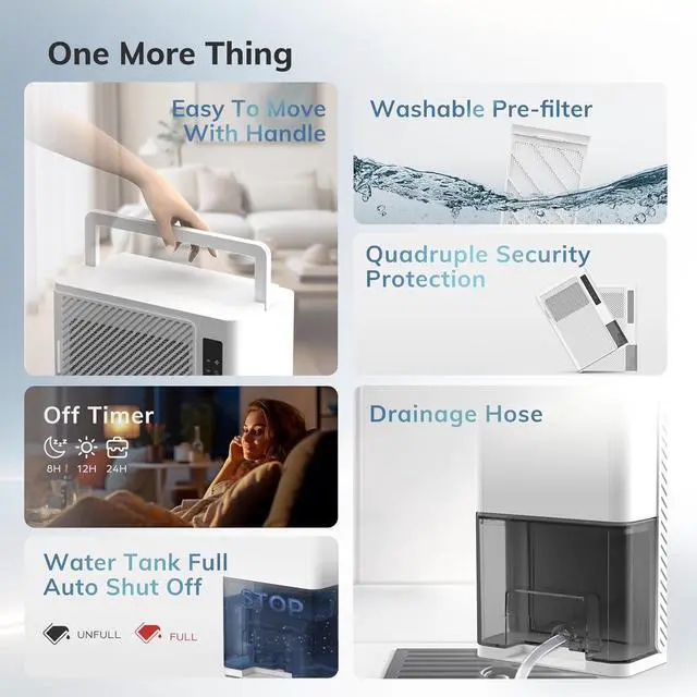 Alt view image 6 of 7 - 1200 sq.ft Rotary Dehumidifier AEOCKY 10 Pint Dehumidifier for Bedroom with Drain Hose,Never Frost,Ultra Quiet Small Portable Desiccant Dehumidifiers for Basement, Home, Bathroom, RV
