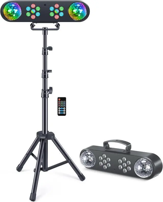 Main image of DJ Lights with Stand, Rotating Disco Ball PartyBar Light Set, LED DJ Lights Remote & Sound Activated, Mobile Stage Lighting Package, for Parties Gig Bar Move Band Wedding Halloween Christmas