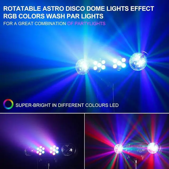 Alt view image 2 of 7 - DJ Lights with Stand, Rotating Disco Ball PartyBar Light Set, LED DJ Lights Remote & Sound Activated, Mobile Stage Lighting Package, for Parties Gig Bar Move Band Wedding Halloween Christmas