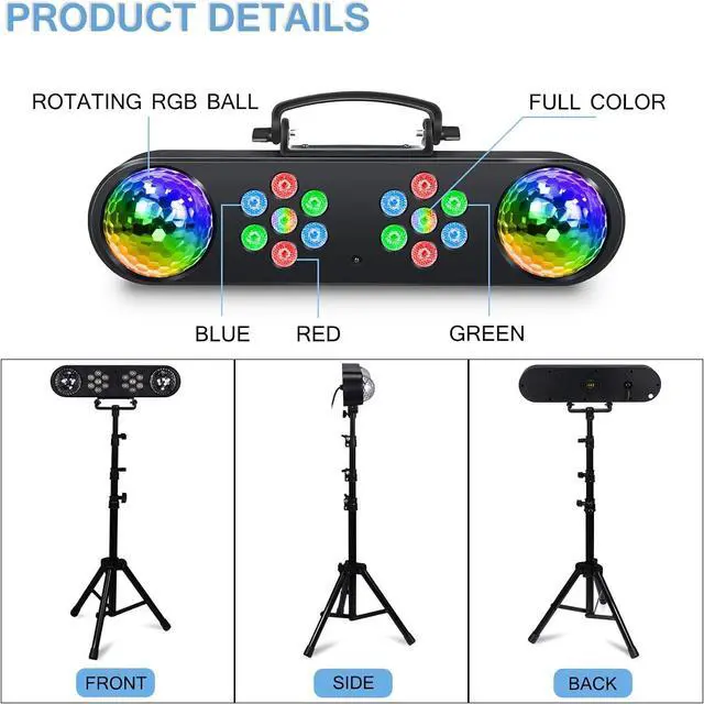 Alt view image 5 of 7 - DJ Lights with Stand, Rotating Disco Ball PartyBar Light Set, LED DJ Lights Remote & Sound Activated, Mobile Stage Lighting Package, for Parties Gig Bar Move Band Wedding Halloween Christmas