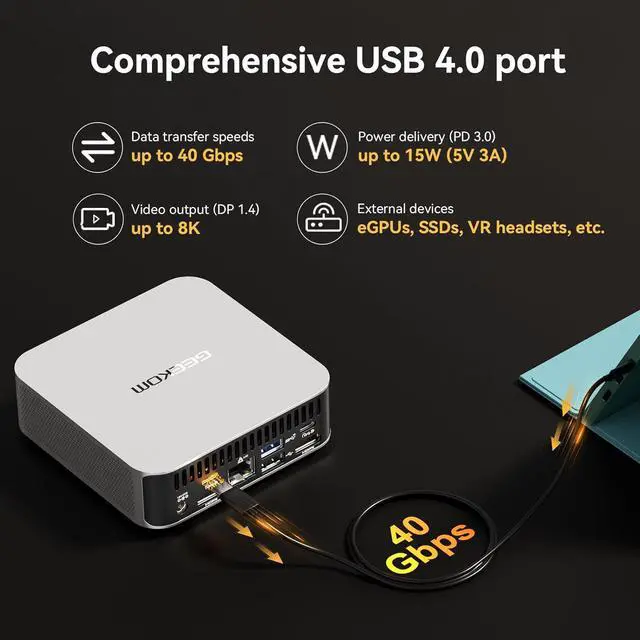 Alt view image 6 of 7 - A8 AI Mini PC,  Ryzen 9 8945HS (up to 5.2GHz) Mini Computers, 32GB DDR5 5600MHz RAM&2TB PCIe 4.0 SSD, Windows 11 Pro Mini Desktop,  Ryzen AI/Radeon 780M/WiFi 6E/BT5.2/USB4/8K/Quad Display