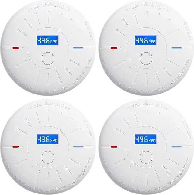 Main image of 4 Pack 10 Year Battery Operated Smoke and Carbon Monoxide Detector, Portable Fire Co Alarm for Home and Kitchen (White)
