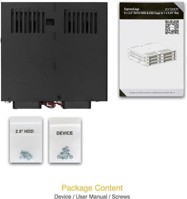 Alt view image 7 of 7 - 6 Bay 2.5 SATA HDD / SSD Hot Swap Tool-Less Backplane Enclosure with Dual Cooling Fan for 5.25 Bay | ExpressCage MB326SP-B