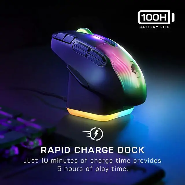 Alt view image 3 of 7 - Turtle Beach Kone XP Air Wireless Customizable Ergonomic RGB Gaming Mouse, Bluetooth, 19K DPI Optical Sensor, 100-hour Battery & Charging Dock, 29 Programmable Inputs & RGB Lighting, 4D Wheel  Black