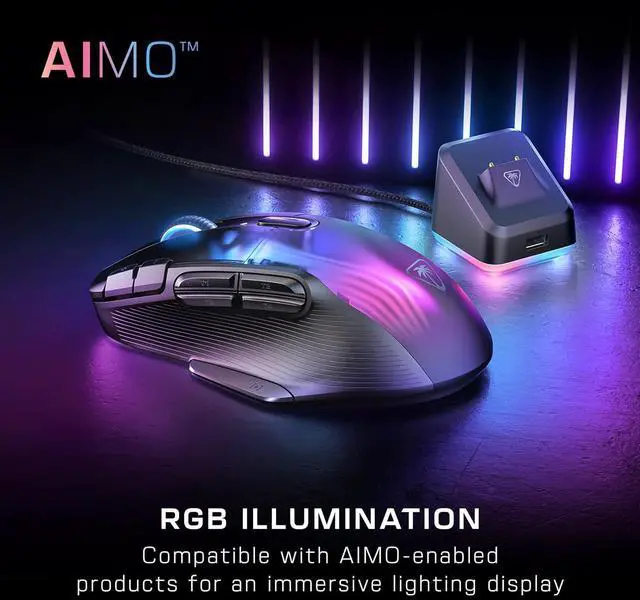 Alt view image 4 of 7 - Turtle Beach Kone XP Air Wireless Customizable Ergonomic RGB Gaming Mouse, Bluetooth, 19K DPI Optical Sensor, 100-hour Battery & Charging Dock, 29 Programmable Inputs & RGB Lighting, 4D Wheel  Black