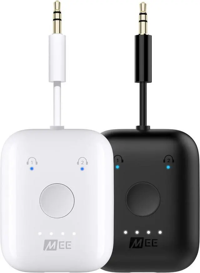 Main image of Connect Air (2 PACK) in-Flight Bluetooth Wireless Audio Transmitter Adapter for up to 2 AirPods/Other Headphones; Works with All 3.5mm Aux Jacks on Airplanes, Gym, TVs, & Gaming, Black&White