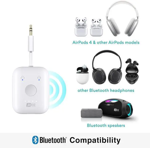 Alt view image 6 of 7 - Connect Air (2 PACK) in-Flight Bluetooth Wireless Audio Transmitter Adapter for up to 2 AirPods/Other Headphones; Works with All 3.5mm Aux Jacks on Airplanes, Gym, TVs, & Gaming, Black&White