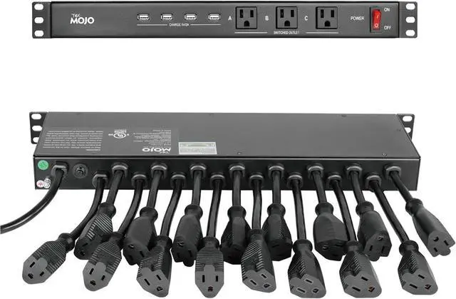 Main image of 1U Rack Mount 19 Outlet PDU Power Distribution Unit Power Strip Circuit Breaker fits 19-inch AV/Network/Server Cabinet/Closet/Enclosure
