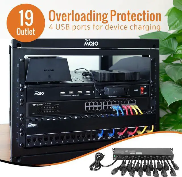 Alt view image 3 of 6 - 1U Rack Mount 19 Outlet PDU Power Distribution Unit Power Strip Circuit Breaker fits 19-inch AV/Network/Server Cabinet/Closet/Enclosure