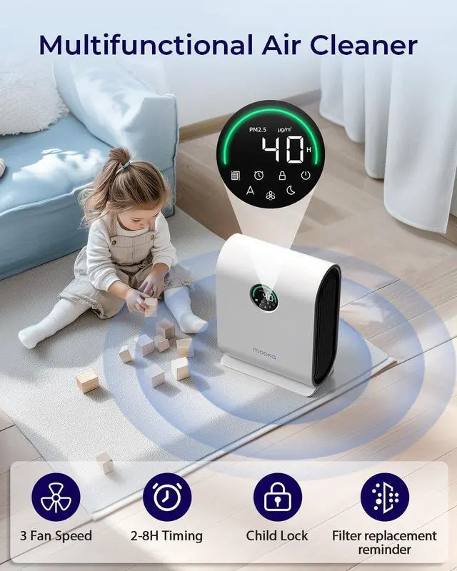 Alt view image 4 of 7 - Air Purifiers for Home Large Room Up to 2500 ft² with PM 2.5 Display Air Quality Sensors, MOOKA H13 HEPA Air Purifier With Auto Mode for Pets Dust Odor Smoke, Timer, 15dB Sleep Mode for Bedroom, KJ217