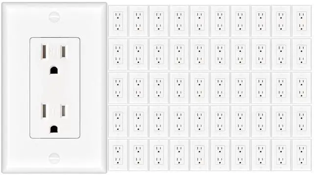 Alt view image 7 of 7 - 50 Pack Wall Outlet, 15 Amp Outlets, UL Listed, Tamper Resistant Standard Electrical Outlet, Decorator Receptacle with Wall Plate, Suitable for Home and Business, 125V/1875W, White