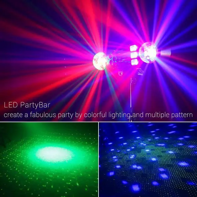 Alt view image 2 of 7 - DJ Lights with Stand, 5 in 1 Party Bar Light Set with Rotating Ball, Strobe, UV, Colorful LED Par Light and Pattern, Sound Activated DJ Lighting System for Disco Stage Gig Band Wedding