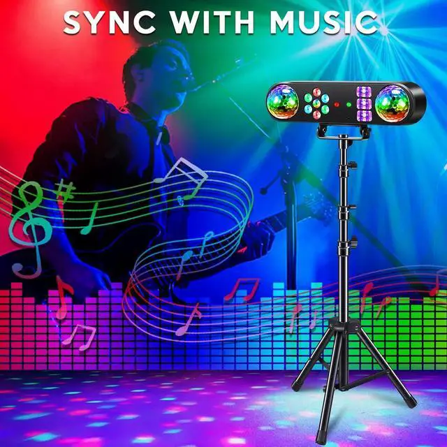Alt view image 4 of 7 - DJ Lights with Stand, 5 in 1 Party Bar Light Set with Rotating Ball, Strobe, UV, Colorful LED Par Light and Pattern, Sound Activated DJ Lighting System for Disco Stage Gig Band Wedding