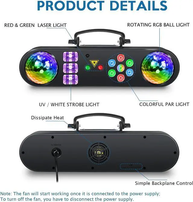 Alt view image 6 of 7 - DJ Lights with Stand, 5 in 1 Party Bar Light Set with Rotating Ball, Strobe, UV, Colorful LED Par Light and Pattern, Sound Activated DJ Lighting System for Disco Stage Gig Band Wedding