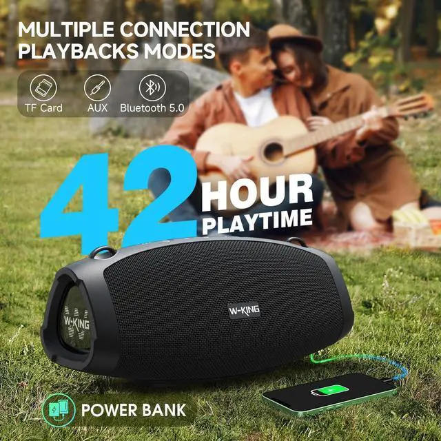 Alt view image 7 of 7 - W-KING Portable Speakers Bluetooth Wireless, 120W MAX IPX6 Waterproof Loud Bluetooth Speaker Boombox, Triple Passive Radiator/Subwoofer*2-70W Deep Bass/DSP/42H/PowerBank/EQ/Party Large Outdoor Speaker