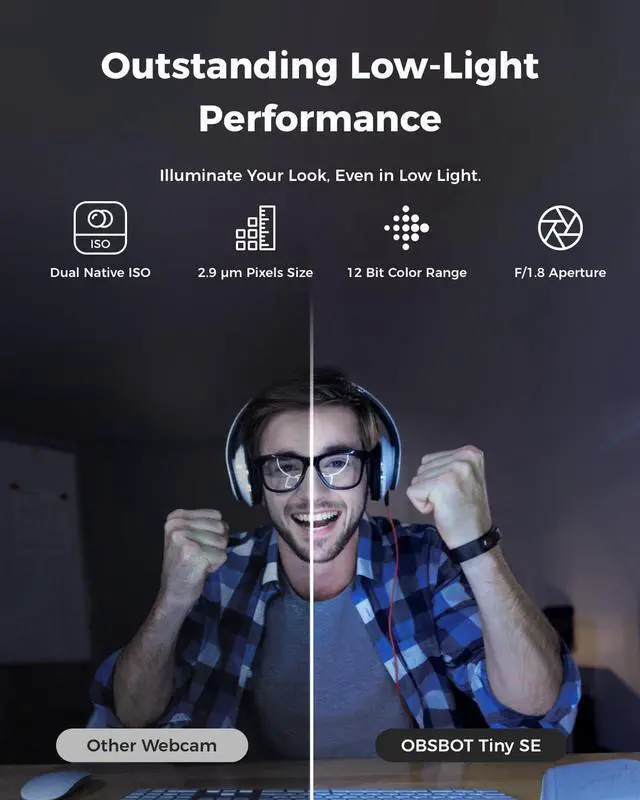 Alt view image 6 of 7 - Tiny SE 1080P 100FPS Webcam for PC, AI Tracking PTZ Streaming Camera with 1/2.8" Sensor, Gesture Control, Dual ISO, Staggered HDR, Web Camera for Desktop Computer, Laptop, Meeting, Video Calls