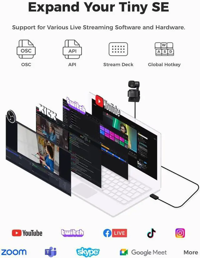 Alt view image 7 of 7 - Tiny SE 1080P 100FPS Webcam for PC, AI Tracking PTZ Streaming Camera with 1/2.8" Sensor, Gesture Control, Dual ISO, Staggered HDR, Web Camera for Desktop Computer, Laptop, Meeting, Video Calls
