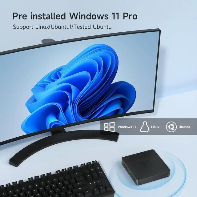 Alt view image 4 of 7 - Mini PC B1 Pro 8GB LPDDR4 /128GB eMMC,  Gemini Lake N4000 (Up to 2.6 GHz), Support 512GB/2TB M.2 SSD Expansion, 2.4G/5G Dual WiFi BT4.2, 4K Dual Display Micro Computer