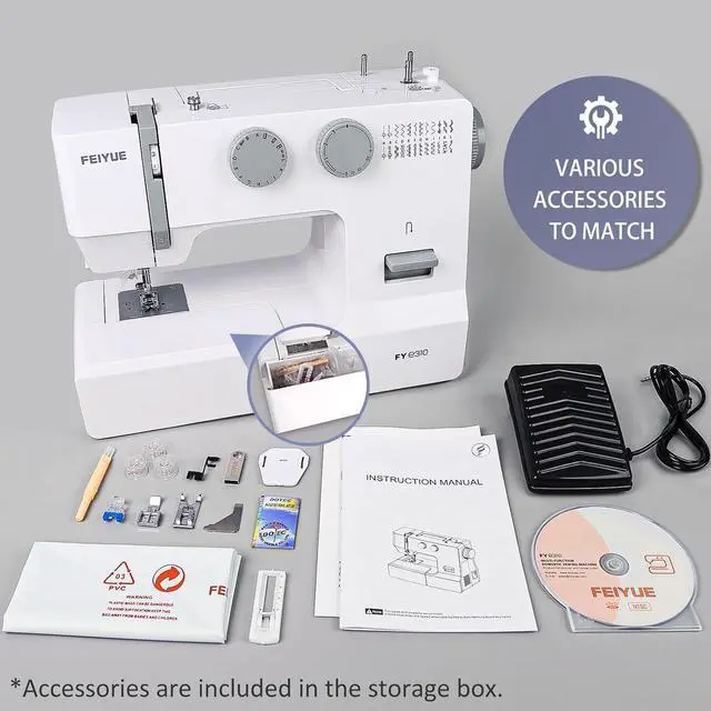 Alt view image 4 of 6 - FYe310 Full Size Sewing Machine with Foot Pedal, Heavy Duty & Portable, Powerful Servo Motor, 25 Built-in Stitches, 6 Bobbins & 5 Included Sewing Feet (White)