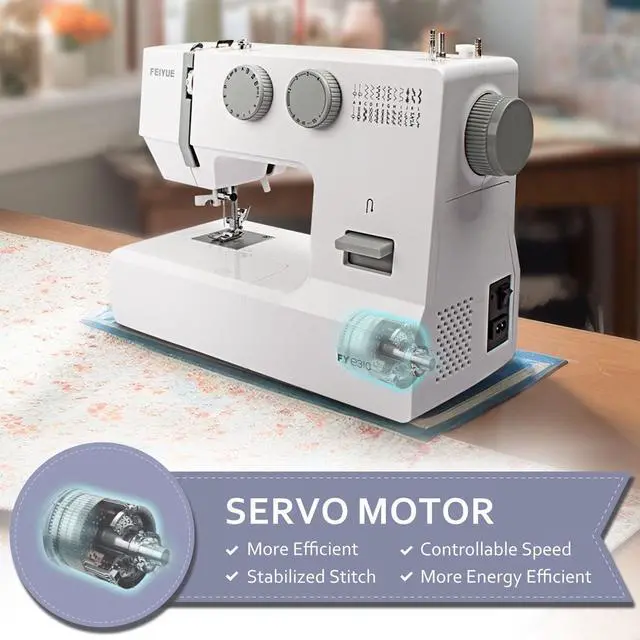 Alt view image 6 of 6 - FYe310 Full Size Sewing Machine with Foot Pedal, Heavy Duty & Portable, Powerful Servo Motor, 25 Built-in Stitches, 6 Bobbins & 5 Included Sewing Feet (White)