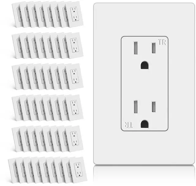 Main image of CML 15 Amp Decorator Recetpacle Outlet, 50 Pack Tamper Resistant Standard Electrical Wall Outlet, 15A/125V, Decor Screwless Wallplate Included, UL Listed, White