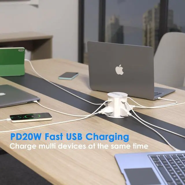Alt view image 4 of 7 - 3.15" Pop Up Countertop Outlet with 15W Wireless Charger,Max 20W Power Delivery,800J Surge Protection,Pop Up Electrical Outlet with 4 Outlets 4 USB Ports for Home Office(ETL Listed)