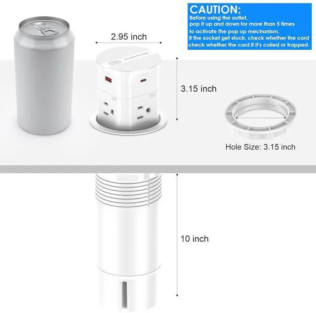 Alt view image 6 of 7 - 3.15" Pop Up Countertop Outlet with 15W Wireless Charger,Max 20W Power Delivery,800J Surge Protection,Pop Up Electrical Outlet with 4 Outlets 4 USB Ports for Home Office(ETL Listed)
