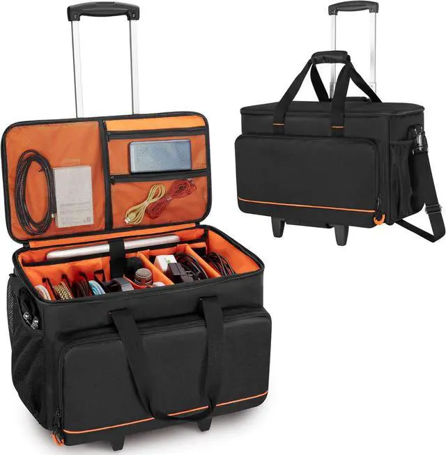Main image of Rolling DJ Cable File Bag with Hard Padded Bottom,Detachable Dividers and Dolly,Travel Gig Bag for Professional DJ Gear, Musical Instrument and Accessories