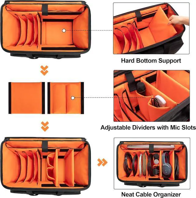 Alt view image 2 of 7 - Rolling DJ Cable File Bag with Hard Padded Bottom,Detachable Dividers and Dolly,Travel Gig Bag for Professional DJ Gear, Musical Instrument and Accessories