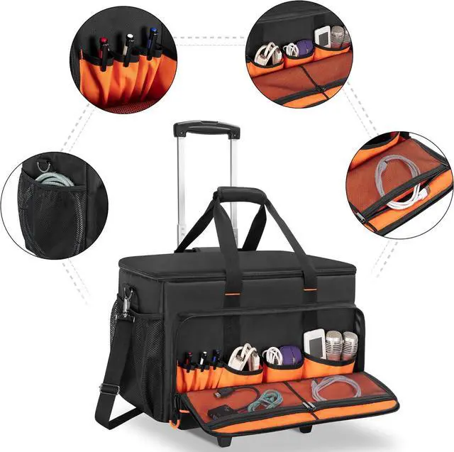 Alt view image 3 of 7 - Rolling DJ Cable File Bag with Hard Padded Bottom,Detachable Dividers and Dolly,Travel Gig Bag for Professional DJ Gear, Musical Instrument and Accessories