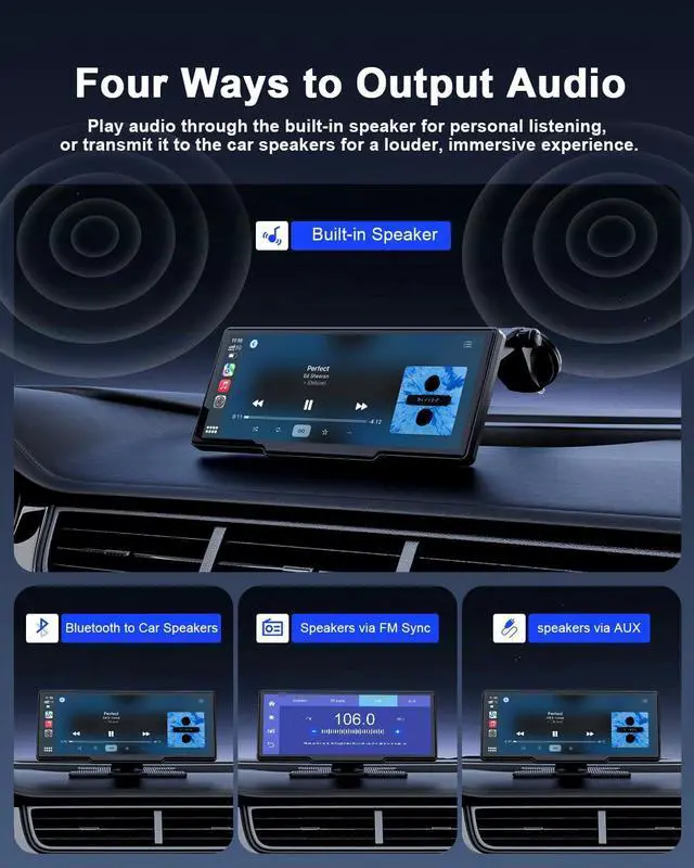 Alt view image 5 of 7 - Wireless  Carplay Screen for Car, Android Auto with Backup Camera, Portable Car Stereo Touchscreen with OTA/GPS Navigation/Mirror Link/Voice Control/Bluetooth/AUX/FM/WiFi