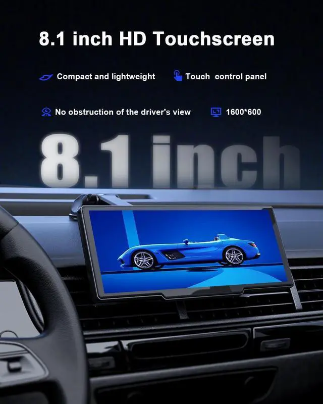 Alt view image 6 of 7 - Wireless  Carplay Screen for Car, Android Auto with Backup Camera, Portable Car Stereo Touchscreen with OTA/GPS Navigation/Mirror Link/Voice Control/Bluetooth/AUX/FM/WiFi