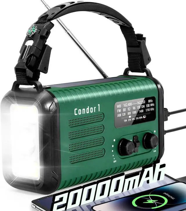 Main image of 20000mAh / 74000mWh Solar Hand Crank Weather Radio with NOAA/AM/FM, Battery Powered Radio with Cell Phone Charger, Reading Lamp, Flashlight & SOS for Emergencies/Home