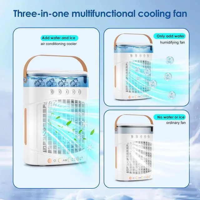 Alt view image 2 of 7 - Portable Air Conditioners, 4-in-1 Portable Air Cooler Fan with 700mL Tank, 2 Speeds & 7-Color LED Lights - Mini Evaporative AC Unit for Camping, Office, Bedroom, Car
