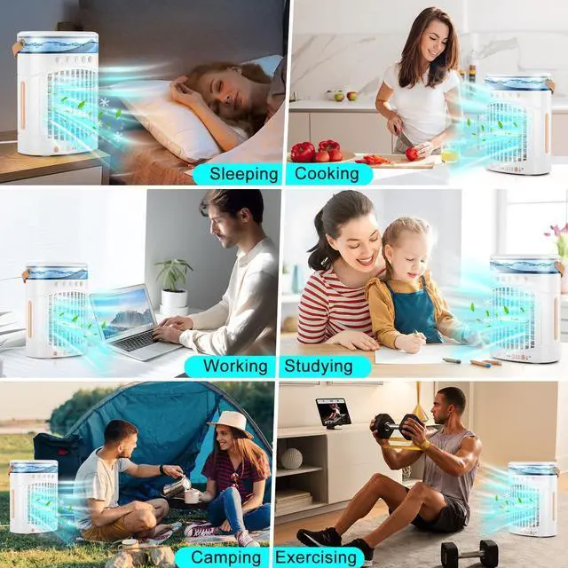 Alt view image 3 of 7 - Portable Air Conditioners, 4-in-1 Portable Air Cooler Fan with 700mL Tank, 2 Speeds & 7-Color LED Lights - Mini Evaporative AC Unit for Camping, Office, Bedroom, Car