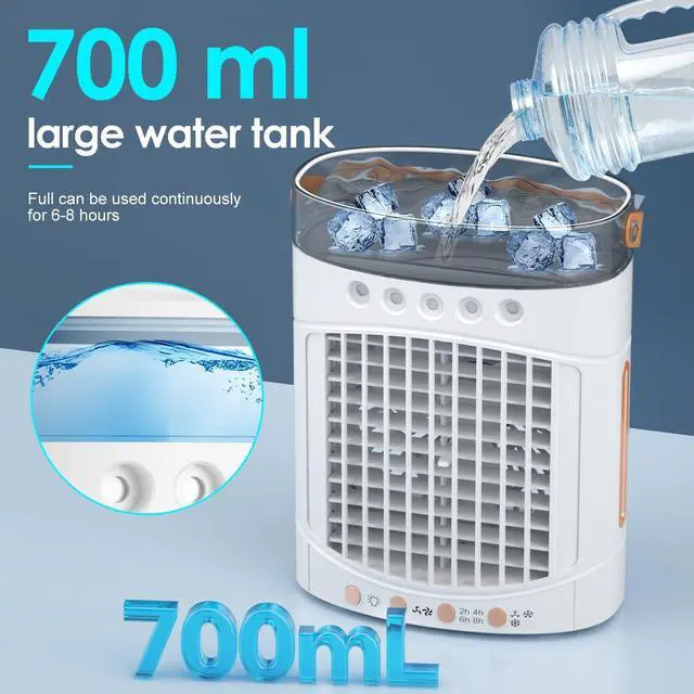 Alt view image 4 of 7 - Portable Air Conditioners, 4-in-1 Portable Air Cooler Fan with 700mL Tank, 2 Speeds & 7-Color LED Lights - Mini Evaporative AC Unit for Camping, Office, Bedroom, Car
