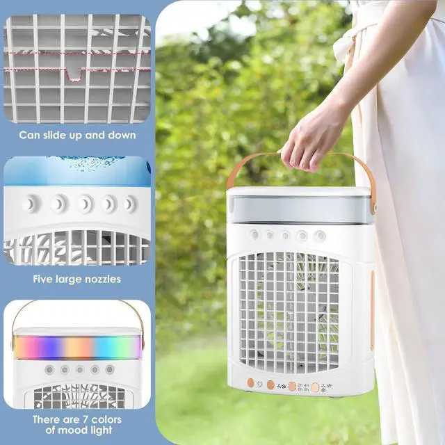 Alt view image 6 of 7 - Portable Air Conditioners, 4-in-1 Portable Air Cooler Fan with 700mL Tank, 2 Speeds & 7-Color LED Lights - Mini Evaporative AC Unit for Camping, Office, Bedroom, Car