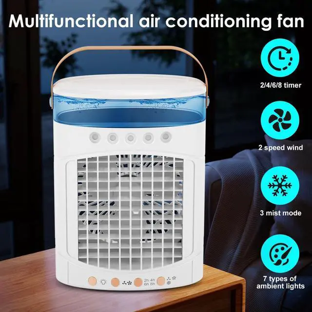 Alt view image 7 of 7 - Portable Air Conditioners, 4-in-1 Portable Air Cooler Fan with 700mL Tank, 2 Speeds & 7-Color LED Lights - Mini Evaporative AC Unit for Camping, Office, Bedroom, Car