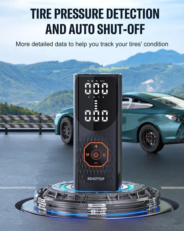 Alt view image 2 of 7 - Tire Inflator Portable Air Compressor, 160PSI Air Pump for Car Tires, 5X Faster Inflation Air Compressor with Tire Gauge Pressure, Tire Pump with LED for Car, Motorcycle, Bicycle and Ball
