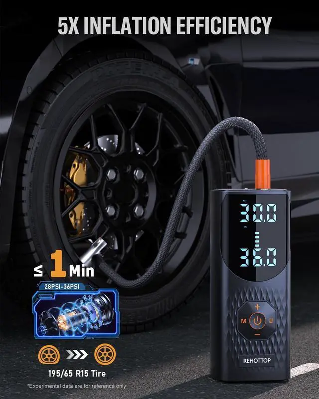 Alt view image 4 of 7 - Tire Inflator Portable Air Compressor, 160PSI Air Pump for Car Tires, 5X Faster Inflation Air Compressor with Tire Gauge Pressure, Tire Pump with LED for Car, Motorcycle, Bicycle and Ball