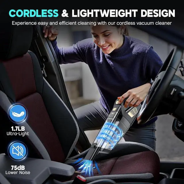 Alt view image 7 of 7 - Handheld Vacuum Cordless, 15000PA Strong Suction Hand Held Car Vacuum Cleaner Portable with Multi-Nozzles & Washable Filter, Lightweight Dust Busters Rechargeable for Home, Car, Office, Pets