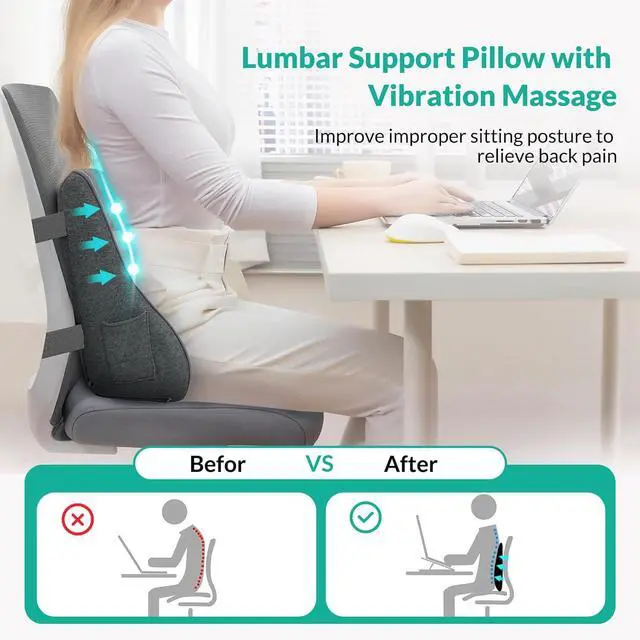 Alt view image 2 of 7 - Heated Lumbar Support Pillow for Office Chair, Back Support Pillow for Car, Adjustable Heat and Vibration, Ergonomic Back Cushion, Improve Posture & Pain, Lower Back Massager,Gifts