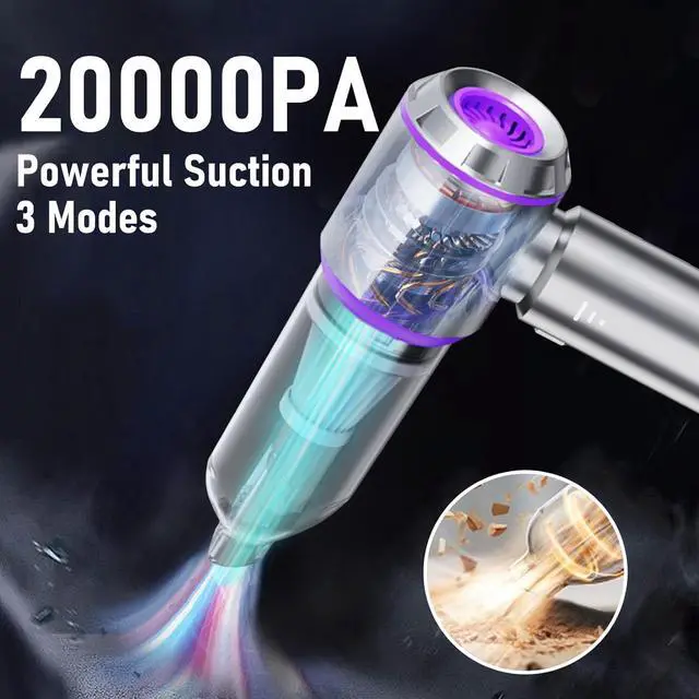 Alt view image 2 of 6 - Car Vacuum Portable Cordless 20000PA High power Mini Vacuum Cleaner 4-in-1 Compressed Air Duster & Air Blower & Pump Hand Held Vacuum with Brushless Motor for Car, Home, Office,Camping (Purple)