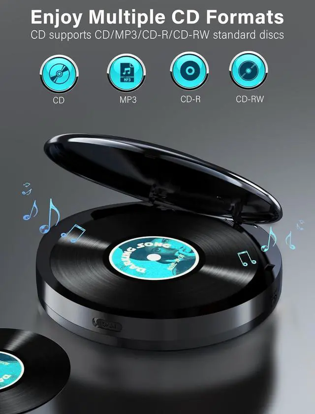 Alt view image 2 of 7 - 2000mAh Rechargeable Discman CD Player:Portable CD Player with Bluetooth FM Transmitter,Headphones,LCD Screen,AUX,Built-in Speaker,USB-Portable Personal CD Player Anti-Skip Protection for Car