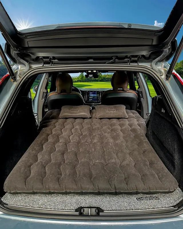 Main image of SUV Air Mattress, Inflatable SUV Mattress Bottle and Phone Holder Thickened Flocking & PVC Surface Car Air Mattress with Electric Air Pump Travel Mattress for Car Camping Road Trip (Black)