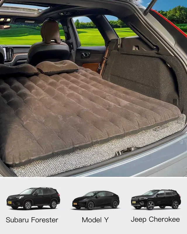 Alt view image 2 of 7 - SUV Air Mattress, Inflatable SUV Mattress Bottle and Phone Holder Thickened Flocking & PVC Surface Car Air Mattress with Electric Air Pump Travel Mattress for Car Camping Road Trip (Black)