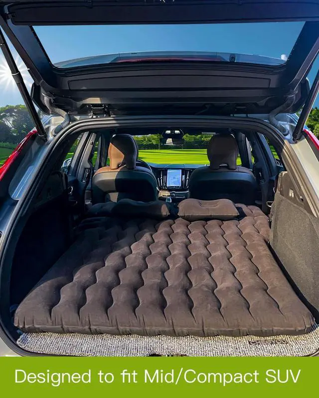 Alt view image 3 of 7 - SUV Air Mattress, Inflatable SUV Mattress Bottle and Phone Holder Thickened Flocking & PVC Surface Car Air Mattress with Electric Air Pump Travel Mattress for Car Camping Road Trip (Black)