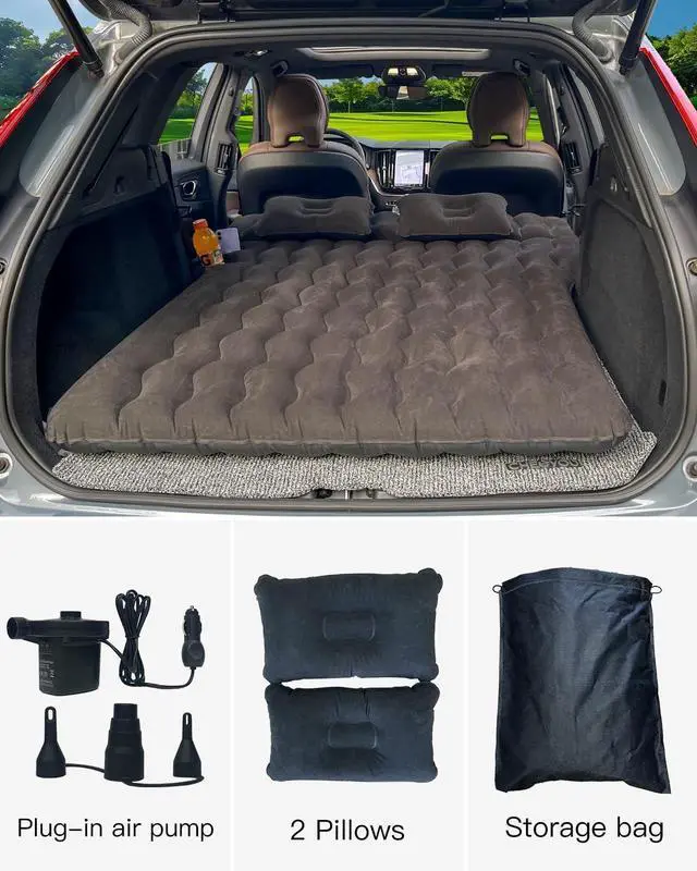 Alt view image 4 of 7 - SUV Air Mattress, Inflatable SUV Mattress Bottle and Phone Holder Thickened Flocking & PVC Surface Car Air Mattress with Electric Air Pump Travel Mattress for Car Camping Road Trip (Black)