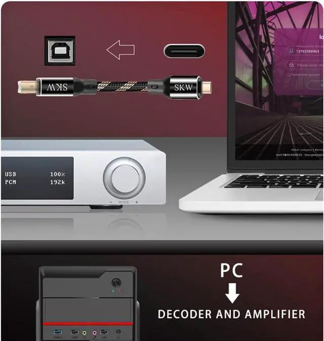 Alt view image 5 of 6 - Audiophiles USB Printer Cable Type C/USB C to USB B High Speed DAC Decoder Cable 6.5ft / 2M